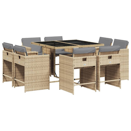 Matgrupp för trädgården med dynor 9 delar mixbeige konstrotting