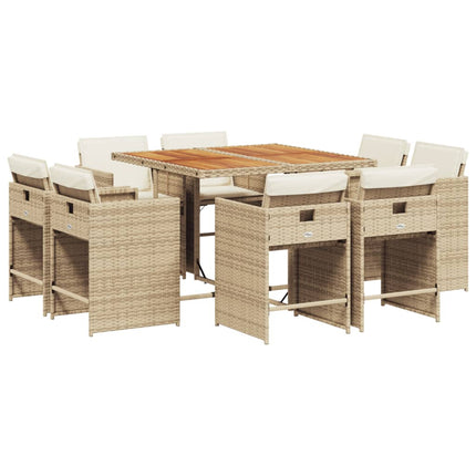 Matgrupp för trädgården med dynor 9 delar beige konstrotting
