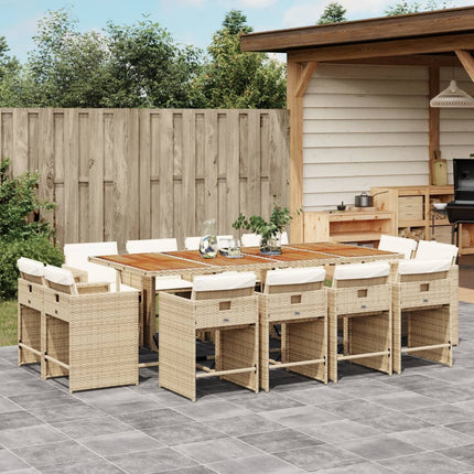 Matgrupp för trädgården med dynor 13 delar beige konstrotting