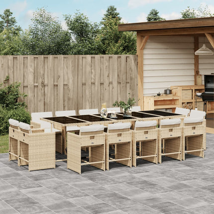 Matgrupp för trädgården med dynor 15 delar beige konstrotting