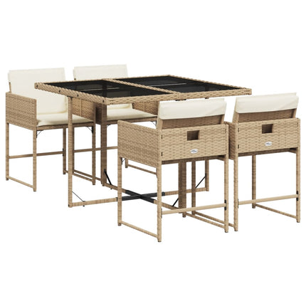 Matgrupp för trädgården med dynor 5 delar beige konstrotting