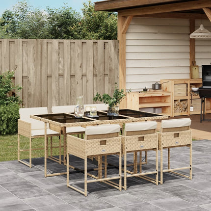 Matgrupp för trädgården med dynor 7 delar beige konstrotting