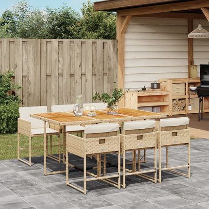 Matgrupp för trädgården med dynor 7 delar beige konstrotting