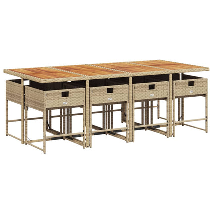 Matgrupp för trädgården med dynor 9 delar beige konstrotting