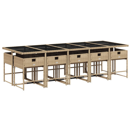 Matgrupp för trädgården med dynor 11 delar beige konstrotting