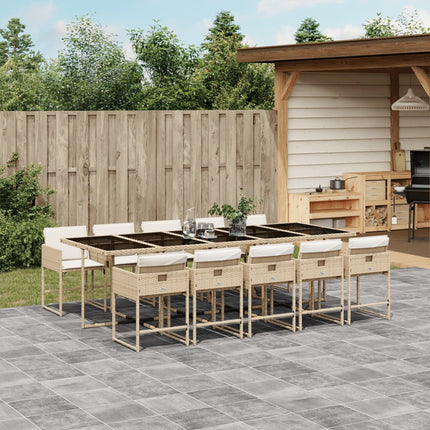 Matgrupp för trädgården med dynor 11 delar beige konstrotting