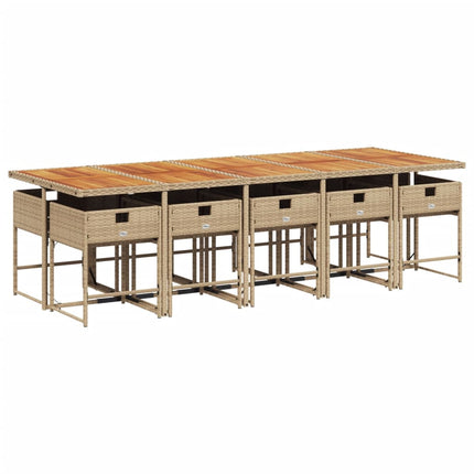 Matgrupp för trädgården med dynor 11 delar beige konstrotting