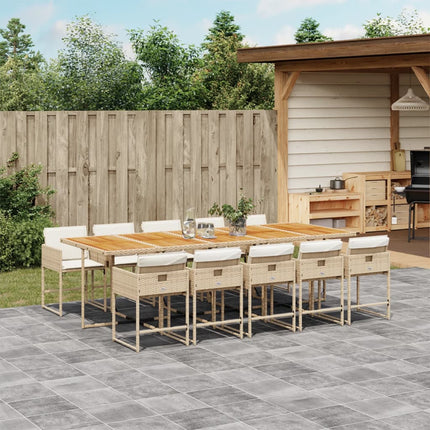 Matgrupp för trädgården med dynor 11 delar beige konstrotting