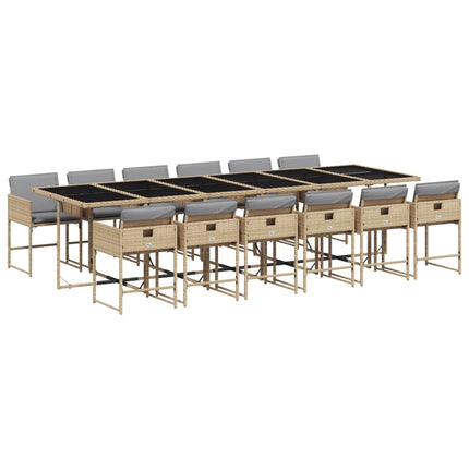 Matgrupp för trädgården med dynor 13delar mixbeige konstrotting