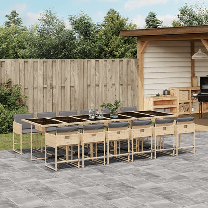 Matgrupp för trädgården med dynor 13delar mixbeige konstrotting