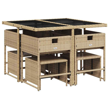 Matgrupp för trädgården med dynor 9 delar mixbeige konstrotting