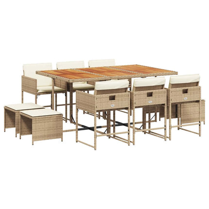 Matgrupp för trädgården med dynor 11 delar beige konstrotting