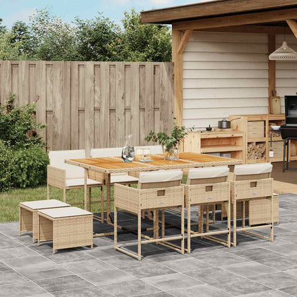 Matgrupp för trädgården med dynor 11 delar beige konstrotting