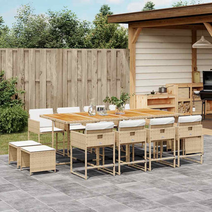 Matgrupp för trädgården med dynor 13 delar beige konstrotting