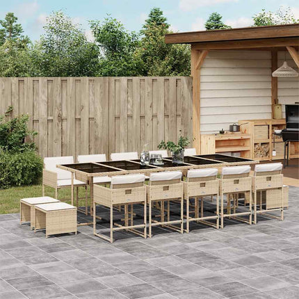 Matgrupp för trädgården med dynor 15 delar beige konstrotting