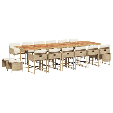 Matgrupp för trädgården med dynor 17 delar beige konstrotting