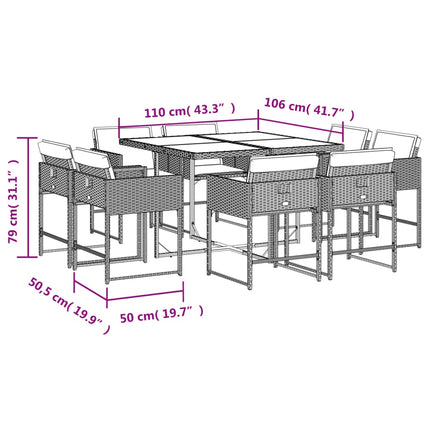 Matgrupp för trädgården med dynor 9 delar svart konstrottning