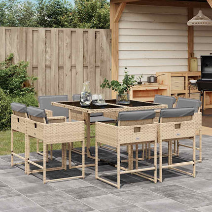Matgrupp för trädgården med dynor 9 delar mixbeige konstrotting