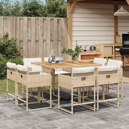 Matgrupp för trädgården med dynor 9 delar beige konstrotting