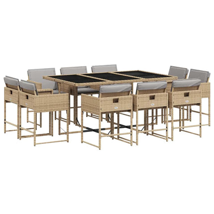 Matgrupp för trädgården med dynor 11delar mixbeige konstrotting