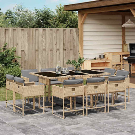 Matgrupp för trädgården med dynor 11delar mixbeige konstrotting