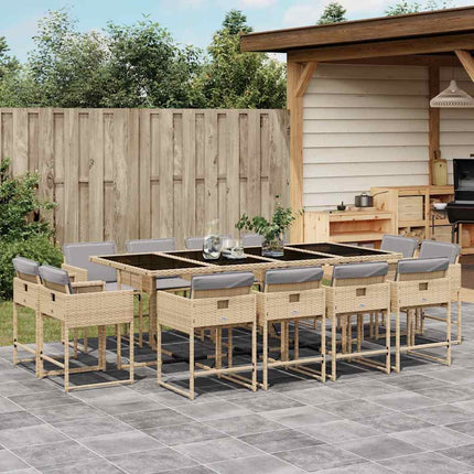 Matgrupp för trädgården med dynor 13delar mixbeige konstrotting