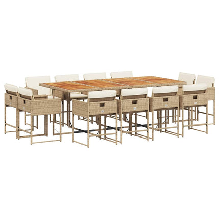 Matgrupp för trädgården med dynor 13 delar beige konstrotting