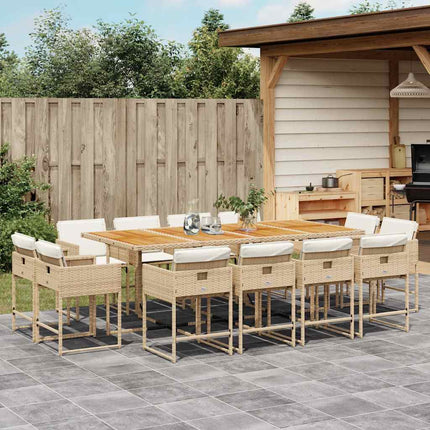 Matgrupp för trädgården med dynor 13 delar beige konstrotting