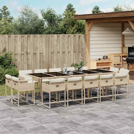 Matgrupp för trädgården med dynor 15 delar beige konstrotting