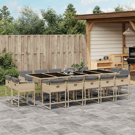 Matgrupp för trädgården m. dynor 15 delar mixbeige konstrotting