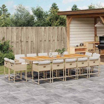 Matgrupp för trädgården med dynor 15 delar beige konstrotting