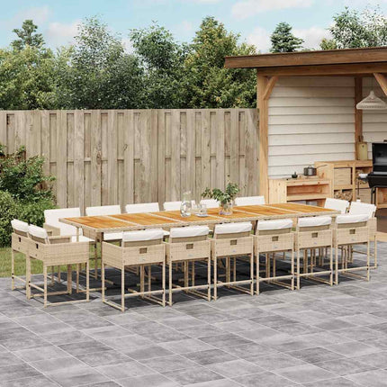 Matgrupp för trädgården med dynor 17 delar beige konstrotting