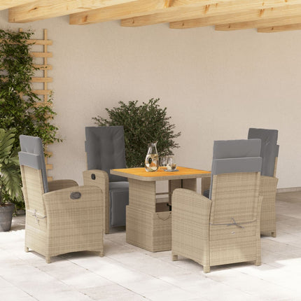 Matgrupp för trädgården med dynor 5 delar beige konstrotting