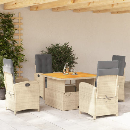 Matgrupp för trädgården med dynor 5 delar beige konstrotting