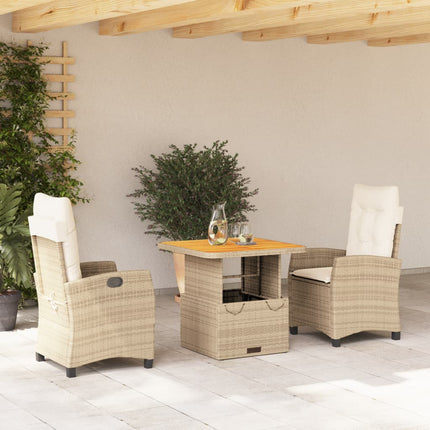 Matgrupp för trädgården 3 delar med dynor beige konstrotting