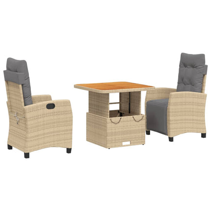 Matgrupp för trädgården 3 delar med dynor beige konstrotting