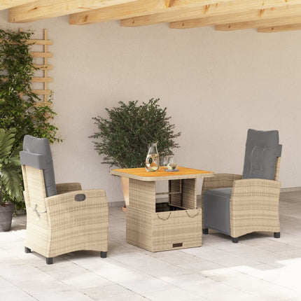 Matgrupp för trädgården 3 delar med dynor beige konstrotting