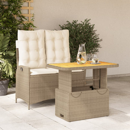 Matgrupp för trädgården med dynor 2 delar beige konstrotting