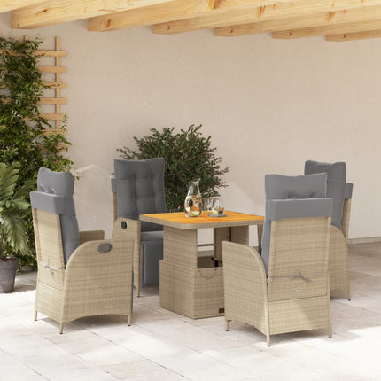 Matgrupp för trädgården med dynor 5 delar beige konstrotting