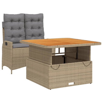 Matgrupp för trädgården med dynor 2 delar beige konstrotting