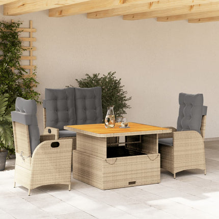 Soffgrupp för trädgården med dynor 4 delar beige konstrotting