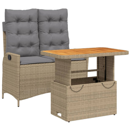 Matgrupp för trädgården med dynor 2 delar beige konstrotting