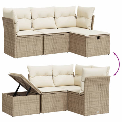 Soffgrupp för trädgård med dynor 4 delar beige konstrotting
