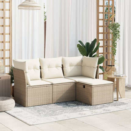 Soffgrupp för trädgård med dynor 4 delar beige konstrotting