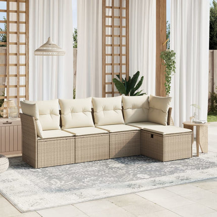 Soffgrupp för trädgården med dynor 5 delar beige konstrotting