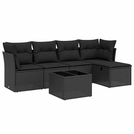 Loungegrupp med dynor 6 delar svart konstrotting