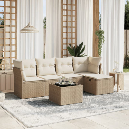 Soffgrupp för trädgården med dynor 6 delar beige konstrotting