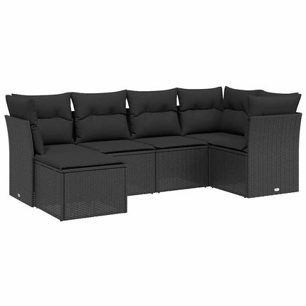 Loungegrupp med dynor 6 delar svart konstrotting