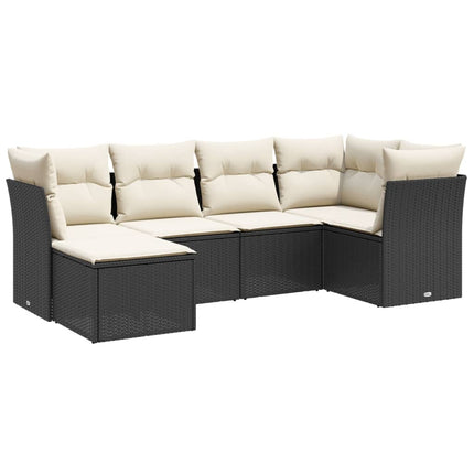 Loungegrupp med dynor 6 delar svart konstrotting