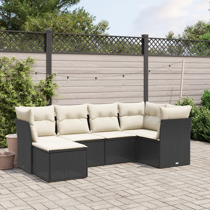 Loungegrupp med dynor 6 delar svart konstrotting